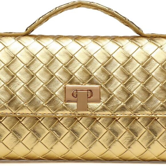 Other - Spacious Gold Woven Evening Bag - Perfect Clutch for Parties & Formal Events